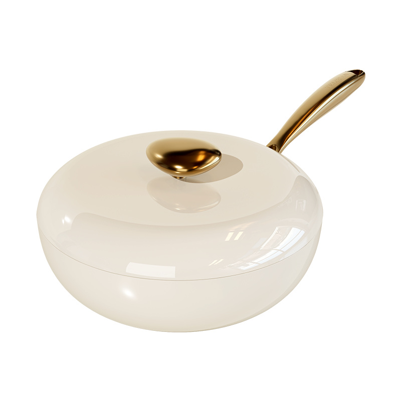 VELOSAN 32 cm Titanium-Coated Cast-Aluminum Wok with Lid, White