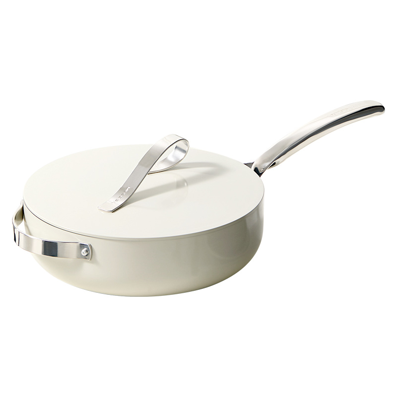 VELOSAN Free Ribbon 30 cm Cast-Aluminum Wok with Lid, White