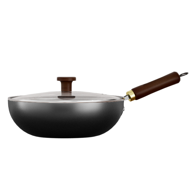 VELOSAN 32 cm Iron Wok with Glass Lid